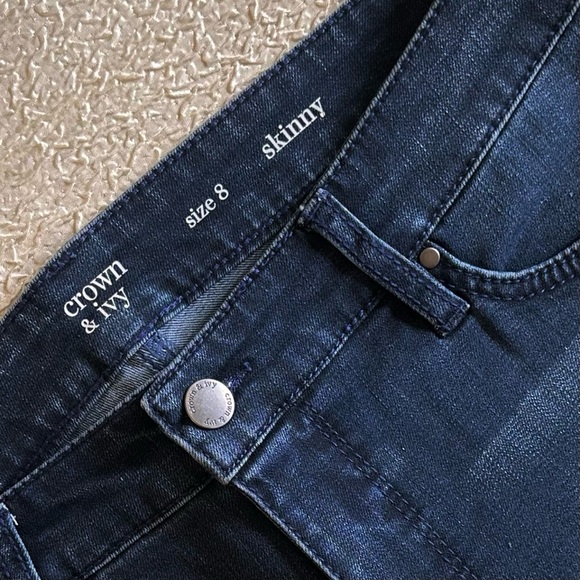 Crown & Ivy Skinny Jeans with Velvet Lace-up Bow. - Picture 7 of 9